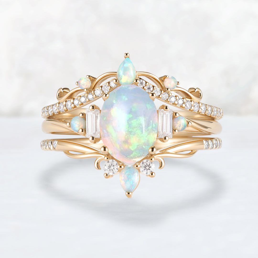 Oval Ring Set with Moissanite 3pcs Set - IverJewelry