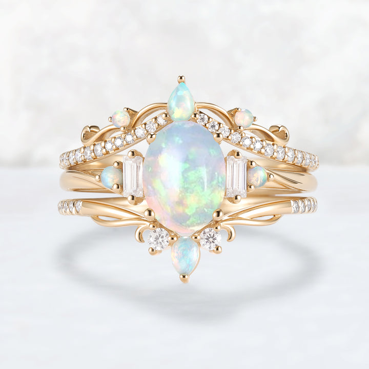 Oval Ring Set with Moissanite 3pcs Set - IverJewelry