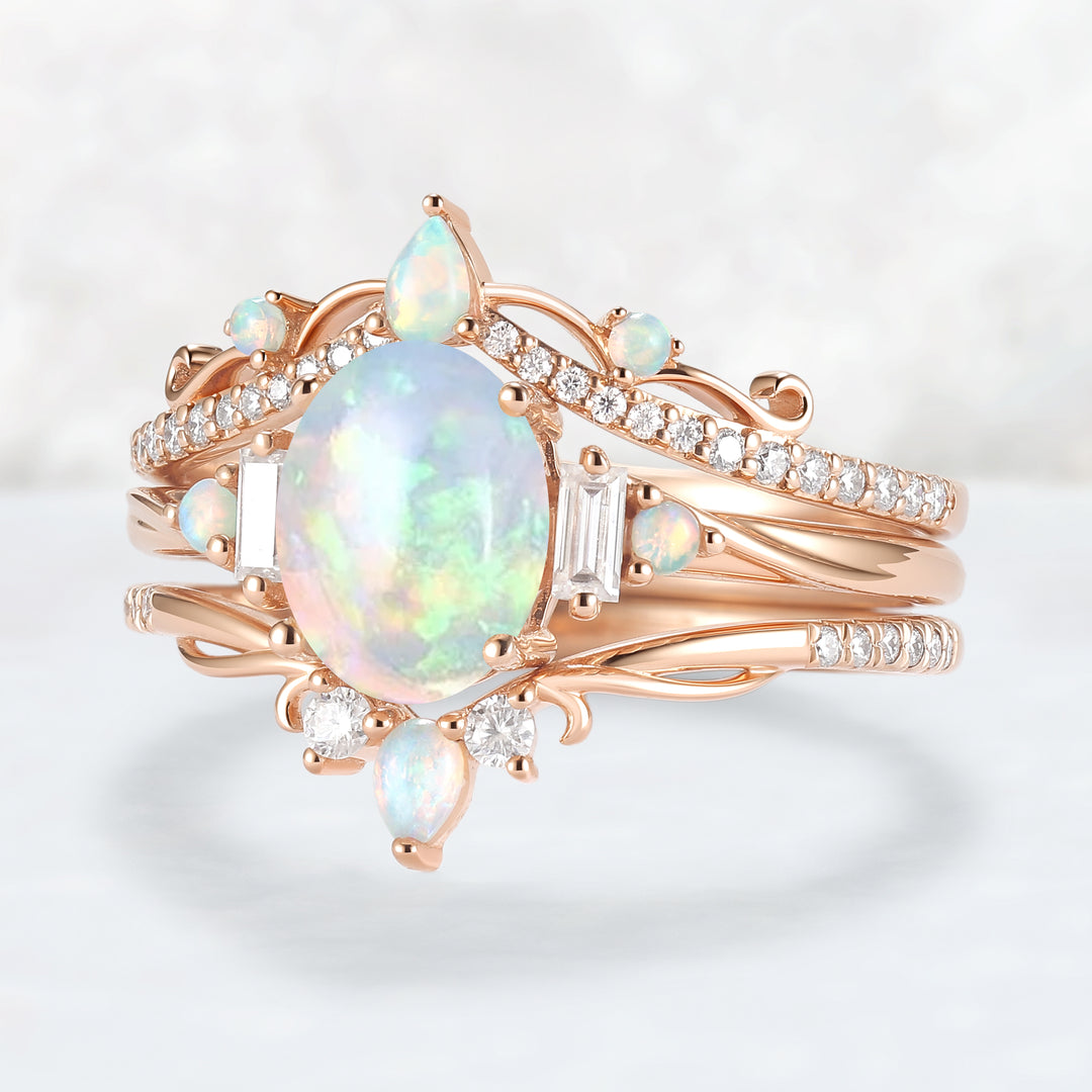 Oval Ring Set with Moissanite 3pcs Set - IverJewelry