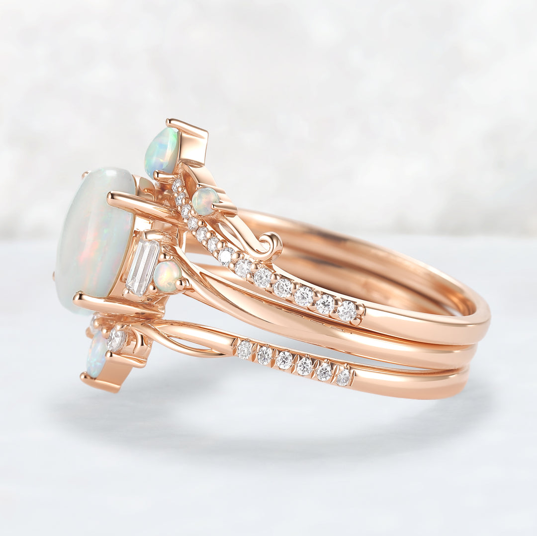 Oval Ring Set with Moissanite 3pcs Set - IverJewelry