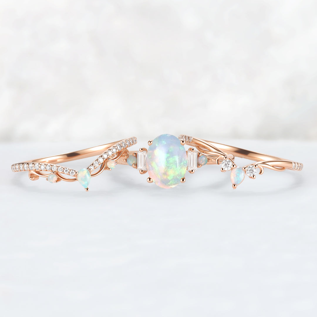 Oval Ring Set with Moissanite 3pcs Set - IverJewelry