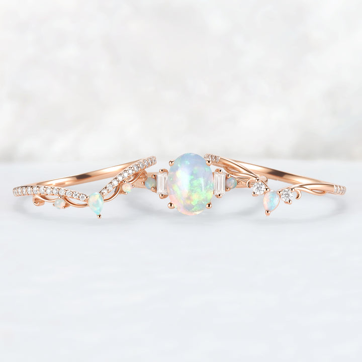 Oval Ring Set with Moissanite 3pcs Set - IverJewelry