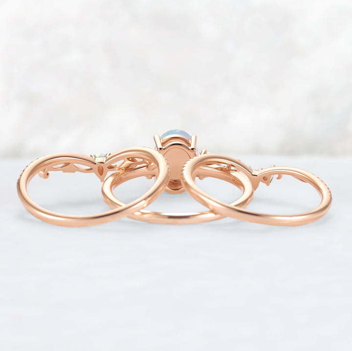 Oval Ring Set with Moissanite 3pcs Set - IverJewelry