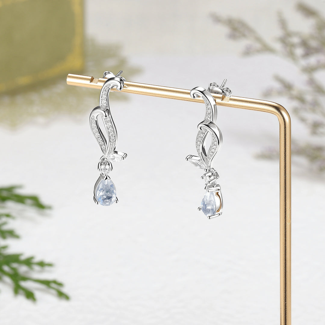Pear Cut Moonstone Earrings Anniversary Gift for Her