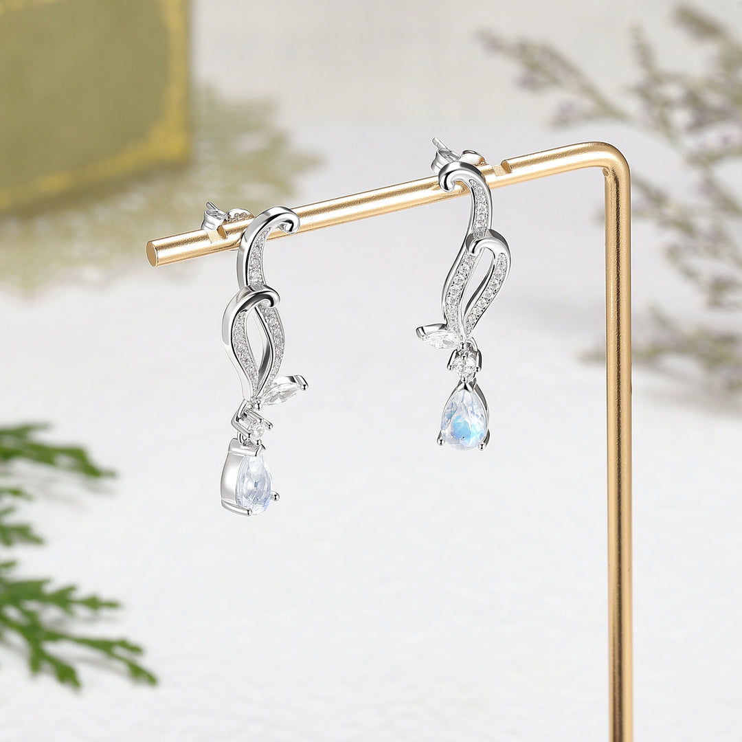 Pear Cut Moonstone Earrings Anniversary Gift for Her