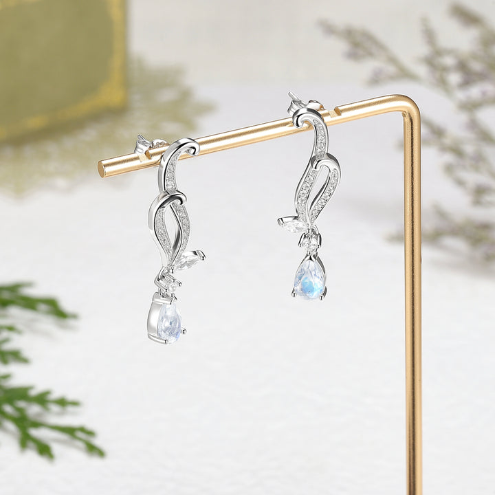 Pear Cut Moonstone Earrings Anniversary Gift for Her