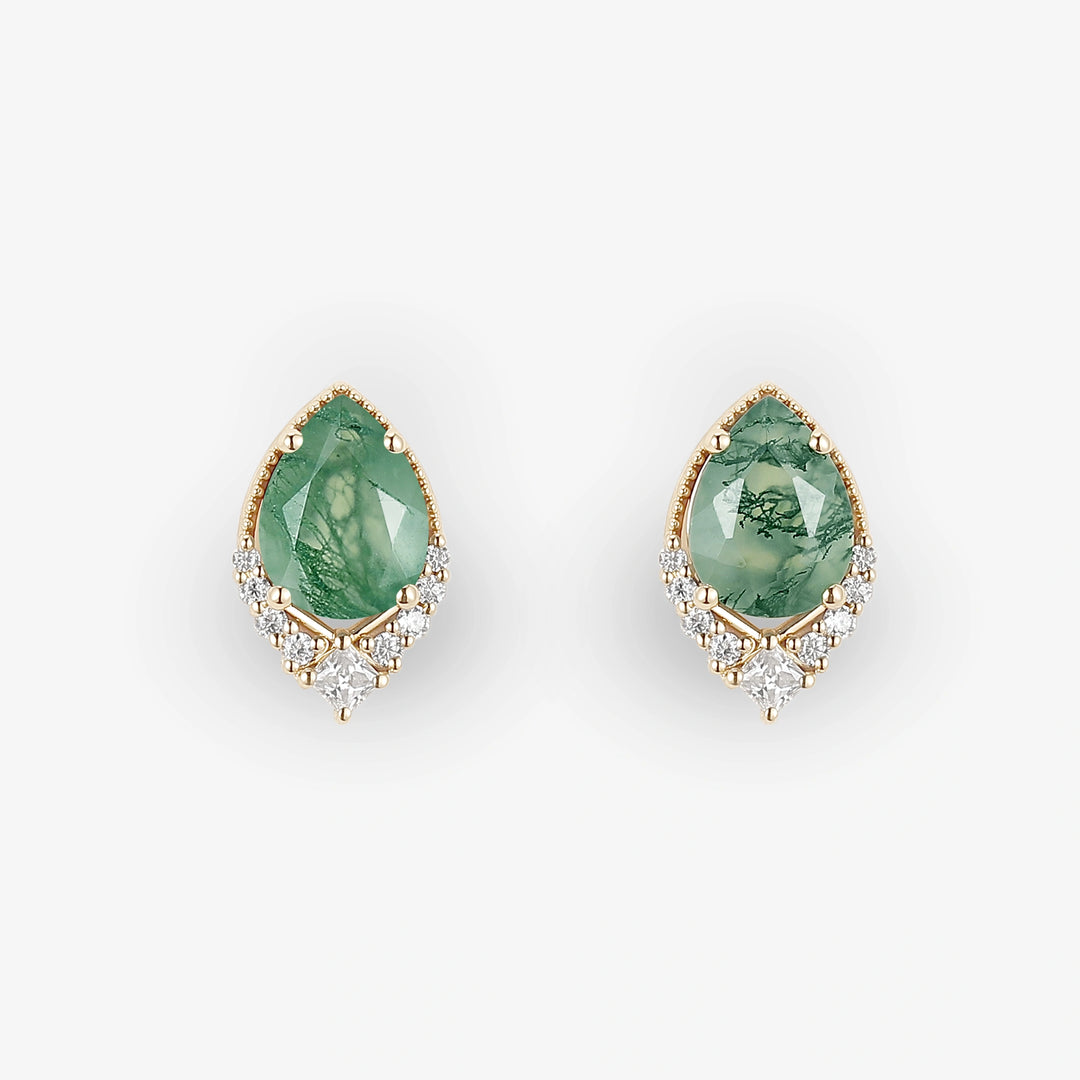 Pear Shaped Green Moss Agate Earrings Anniversary Gift for Her