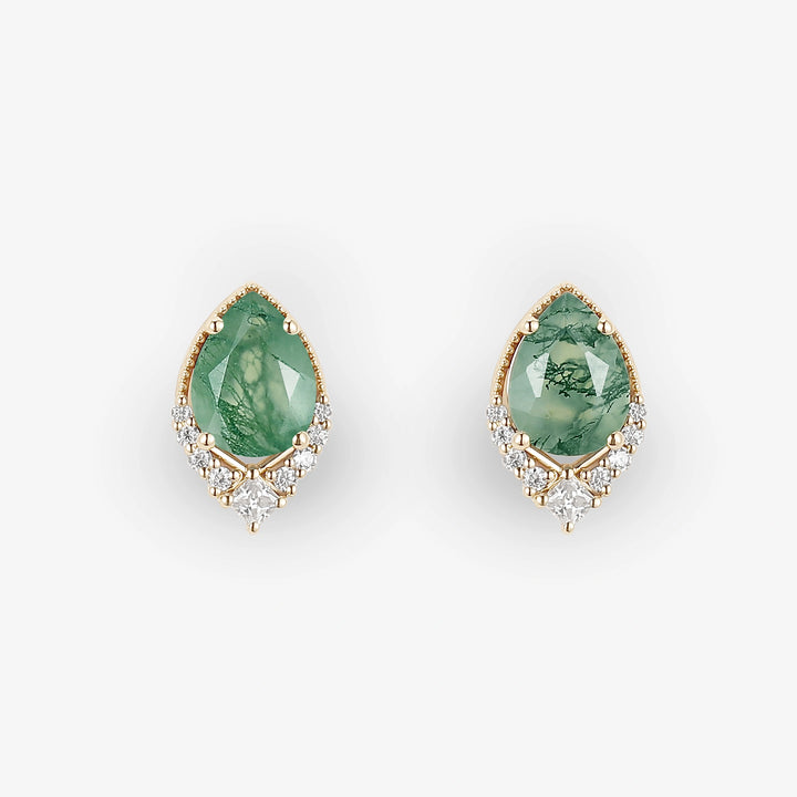 Pear Shaped Green Moss Agate Earrings Anniversary Gift for Her