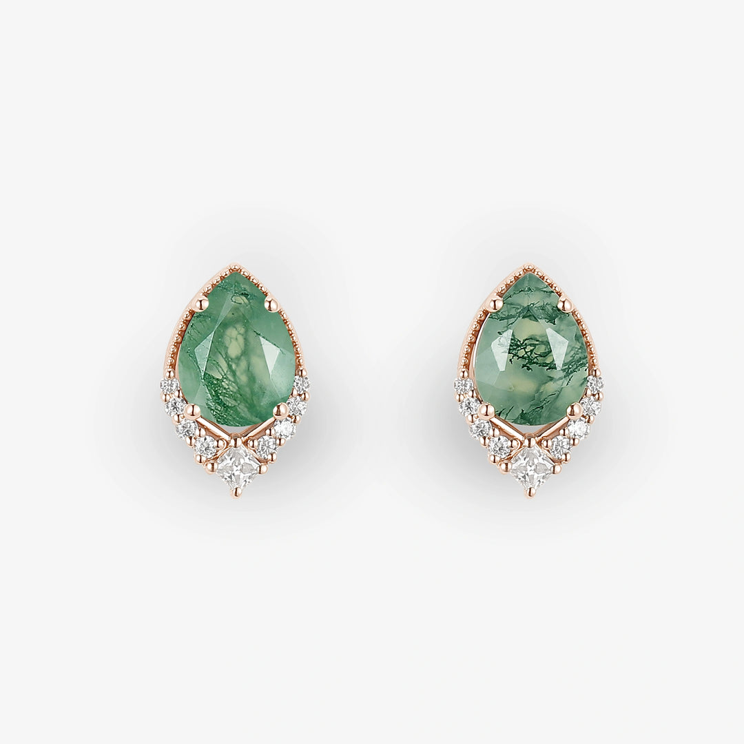 Pear Shaped Green Moss Agate Earrings Anniversary Gift for Her
