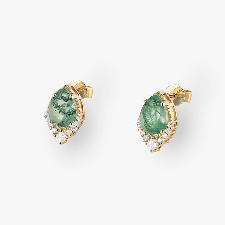 Pear Shaped Green Moss Agate Earrings Anniversary Gift for Her
