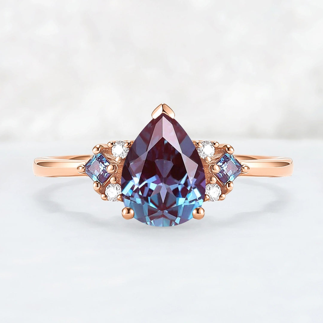 Princess Mononoke Pear Cut Alexandrite Cluster Engagaement Ring