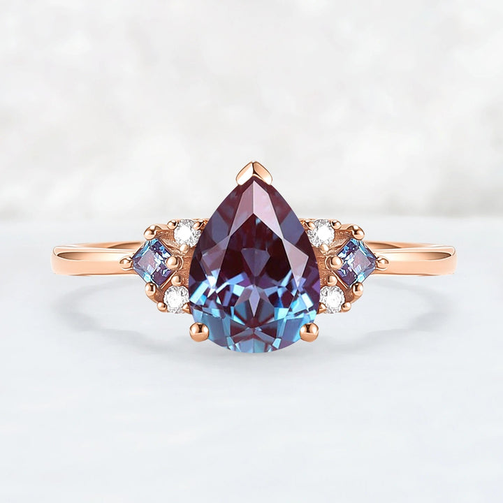 Princess Mononoke Pear Cut Alexandrite Cluster Engagaement Ring