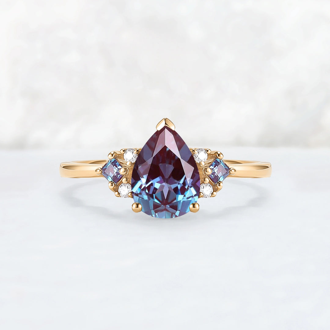 Princess Mononoke Pear Cut Alexandrite Cluster Engagaement Ring