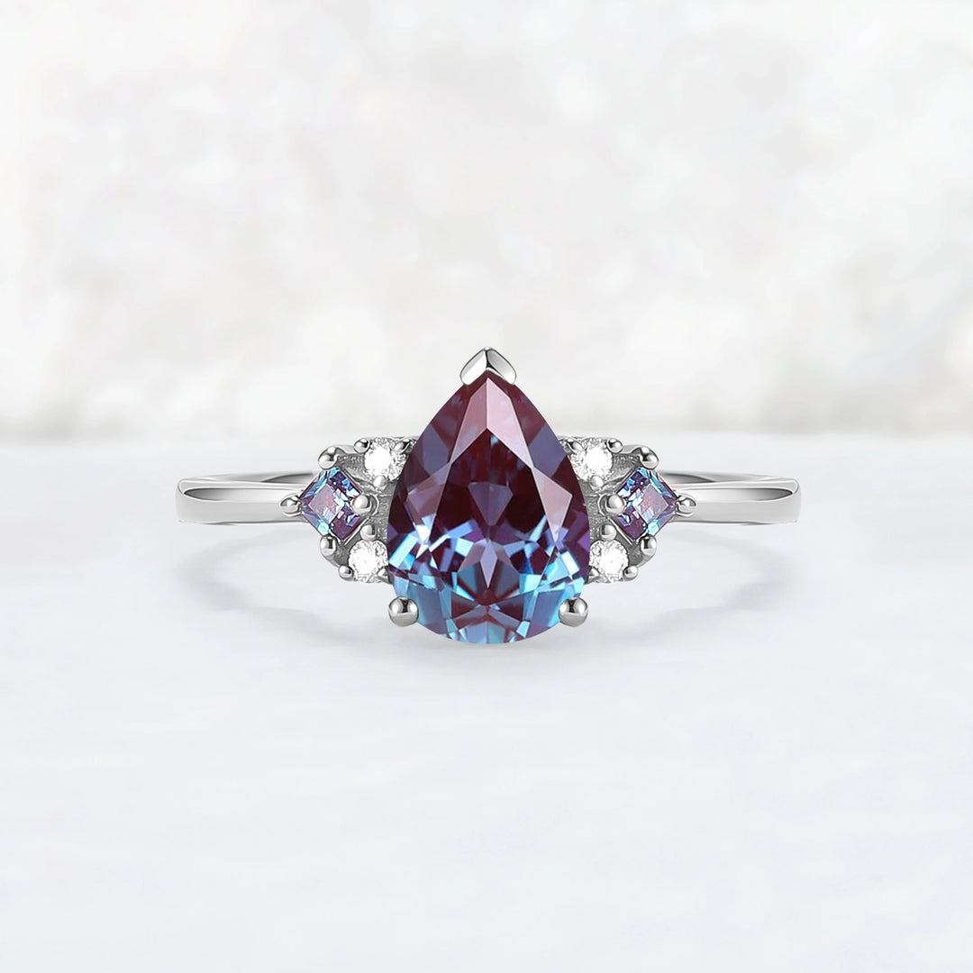 Princess Mononoke Pear Cut Alexandrite Cluster Engagaement Ring