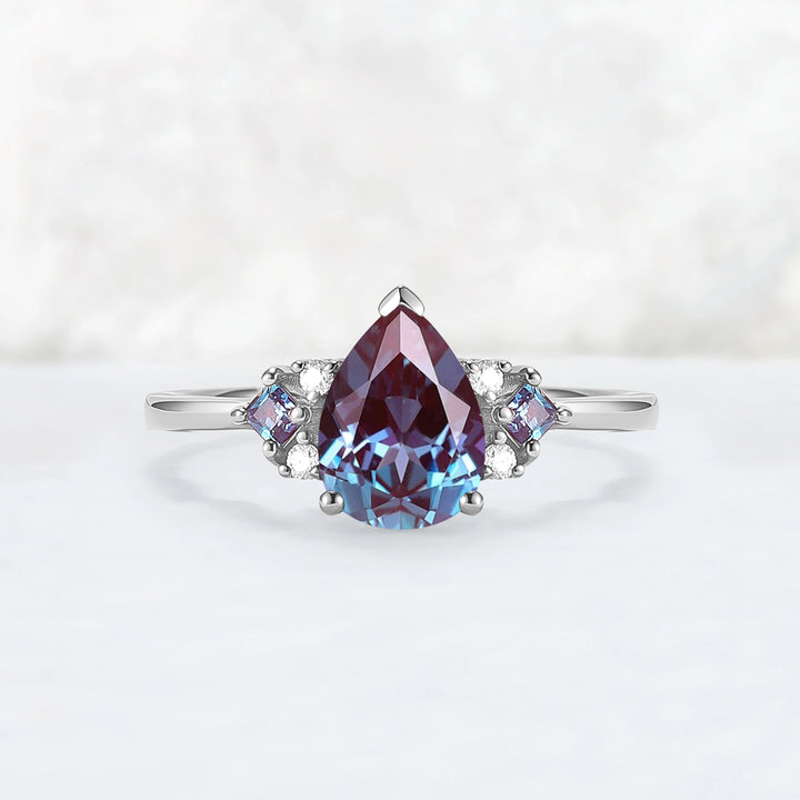 Princess Mononoke Pear Cut Alexandrite Cluster Engagaement Ring