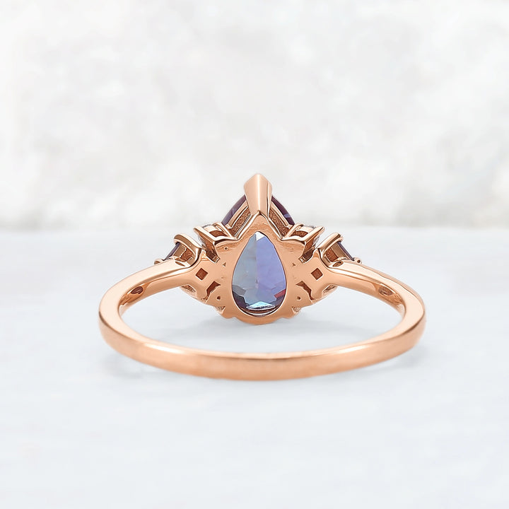 Princess Mononoke Pear Cut Alexandrite Cluster Engagaement Ring