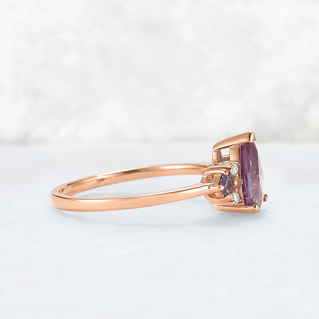 Princess Mononoke Pear Cut Alexandrite Cluster Engagaement Ring