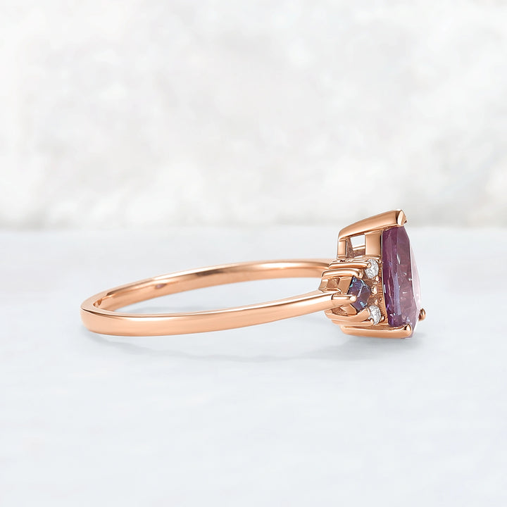 Princess Mononoke Pear Cut Alexandrite Cluster Engagaement Ring
