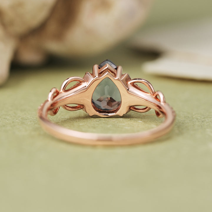 Princess Mononoke Pear Cut Alexandrite Twist Engagement Ring