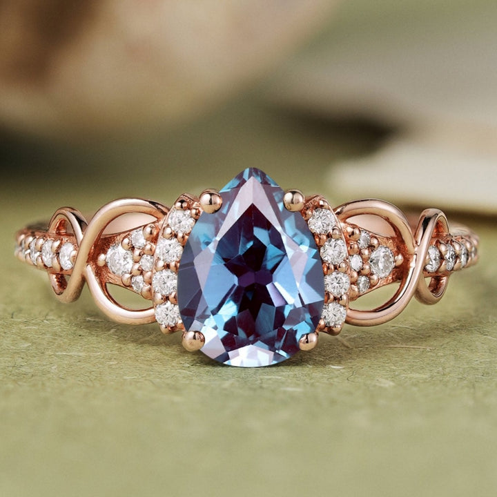 Princess Mononoke Pear Cut Alexandrite Twist Engagement Ring