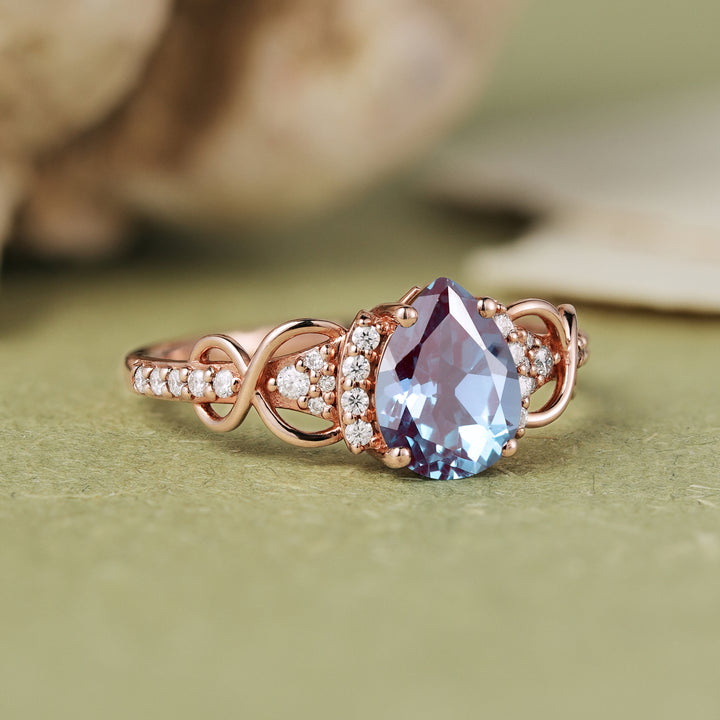Princess Mononoke Pear Cut Alexandrite Twist Engagement Ring