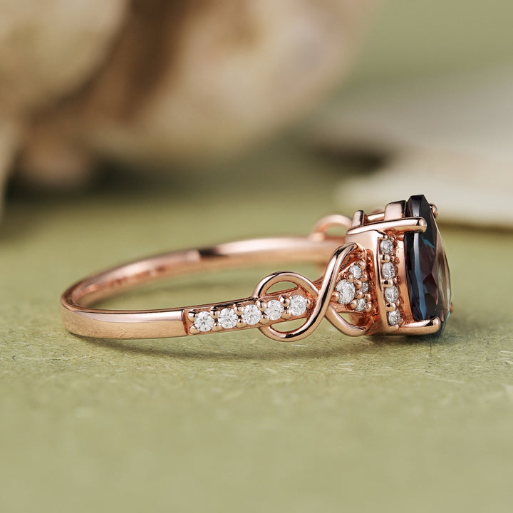 Princess Mononoke Pear Cut Alexandrite Twist Engagement Ring
