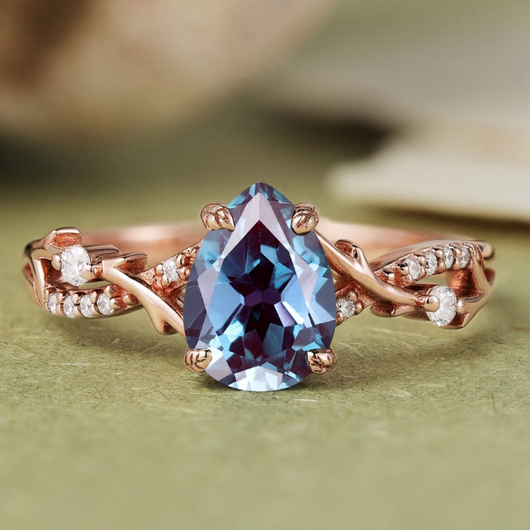 Princess Mononoke Pear Cut Alexandrite Vine Engagement Ring