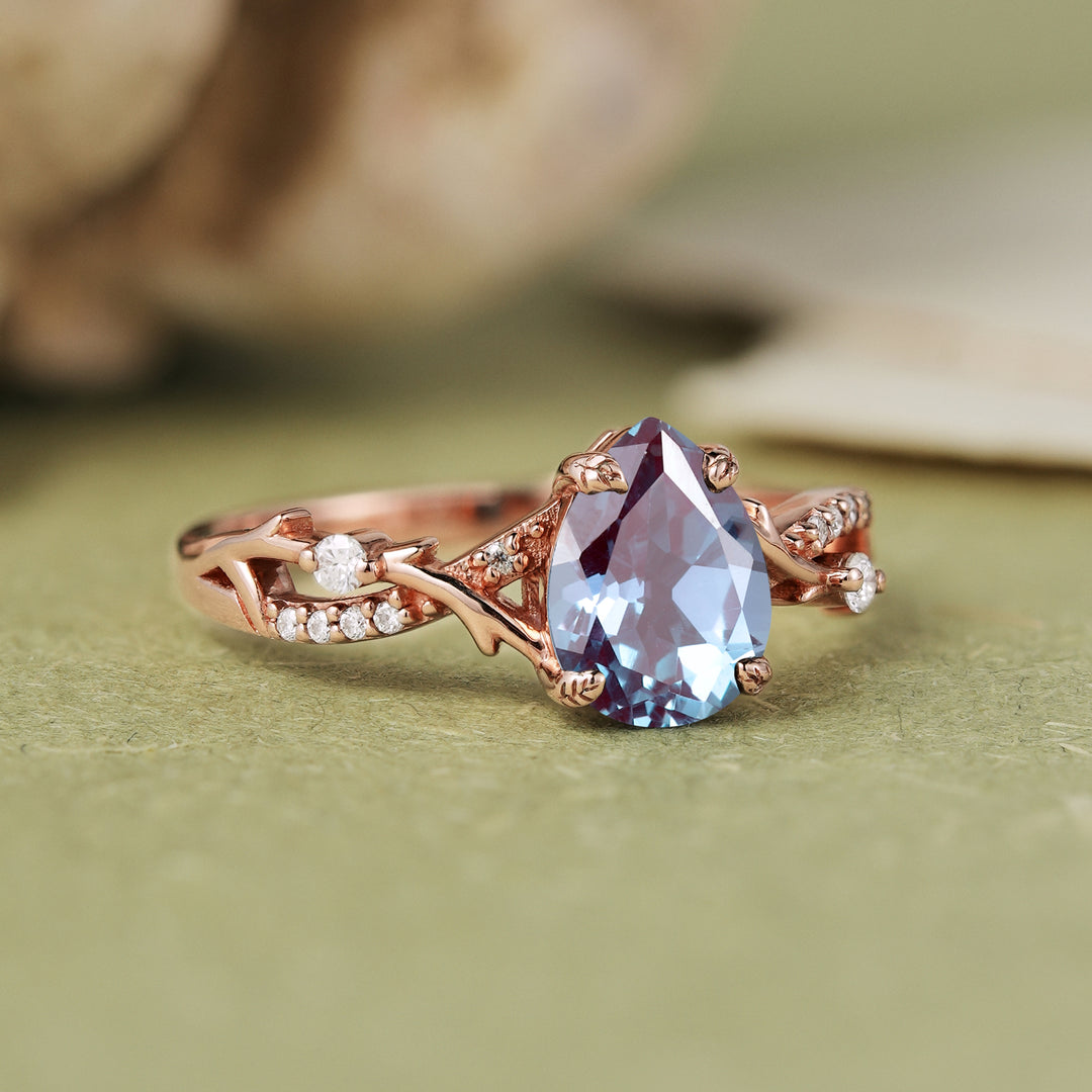 Princess Mononoke Pear Cut Alexandrite Vine Engagement Ring