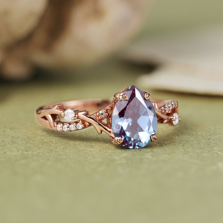 Princess Mononoke Pear Cut Alexandrite Vine Engagement Ring