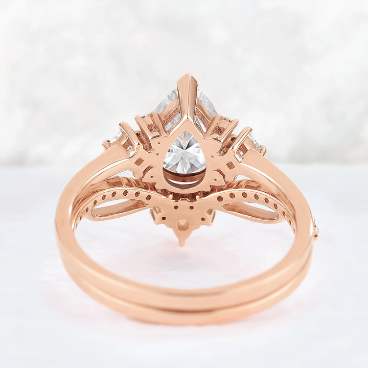 Princess Mononoke Pear Cut Moissanite Cluster Gemstone Ring Set 2pcs