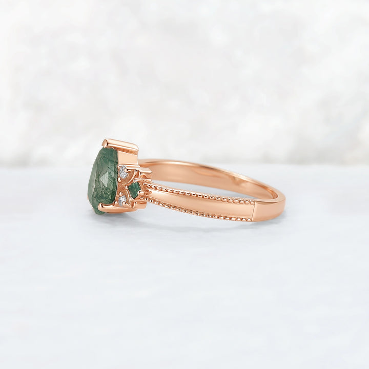 Princess Mononoke Pear Cut Moss Agate Cluster Gemstone Ring
