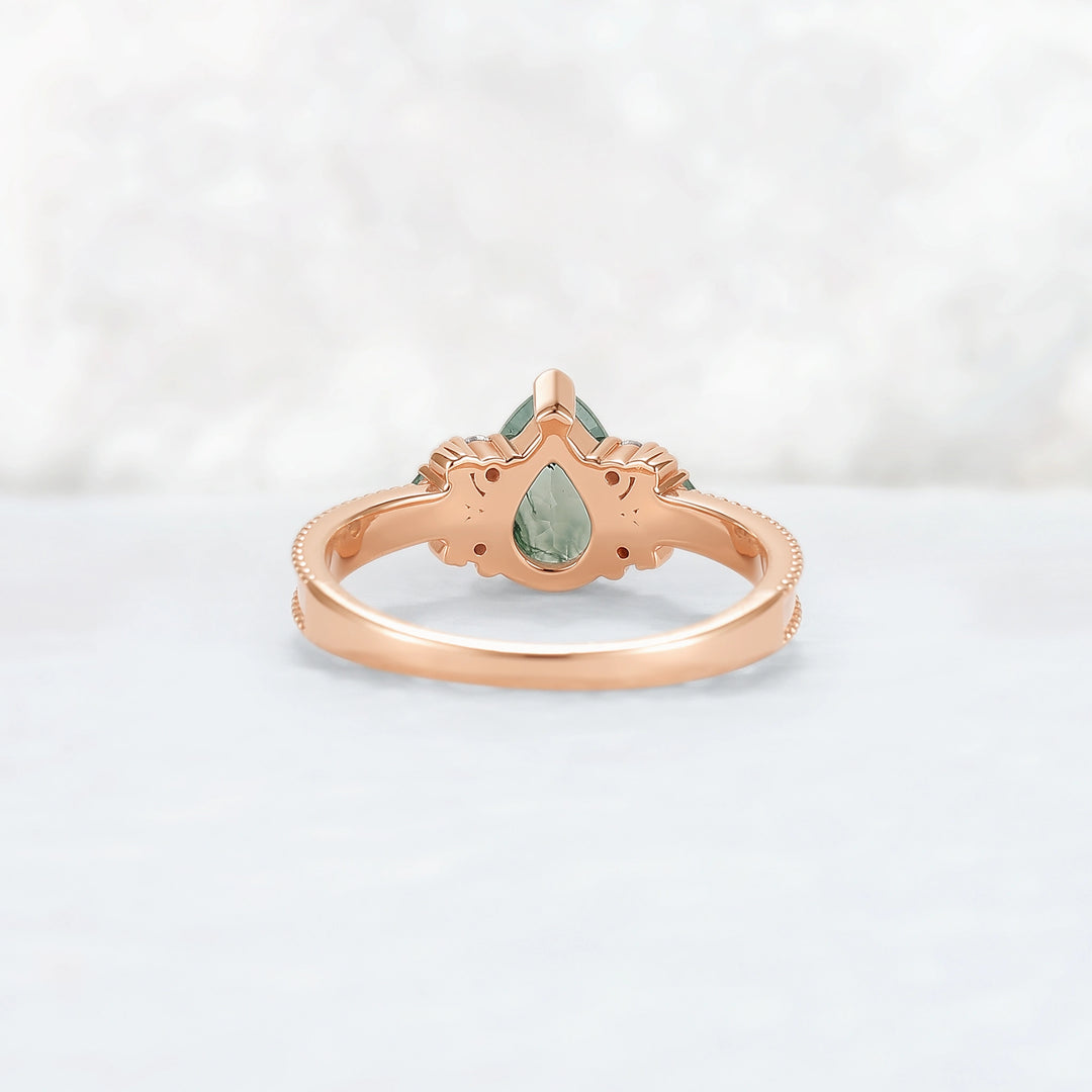 Princess Mononoke Pear Cut Moss Agate Cluster Gemstone Ring