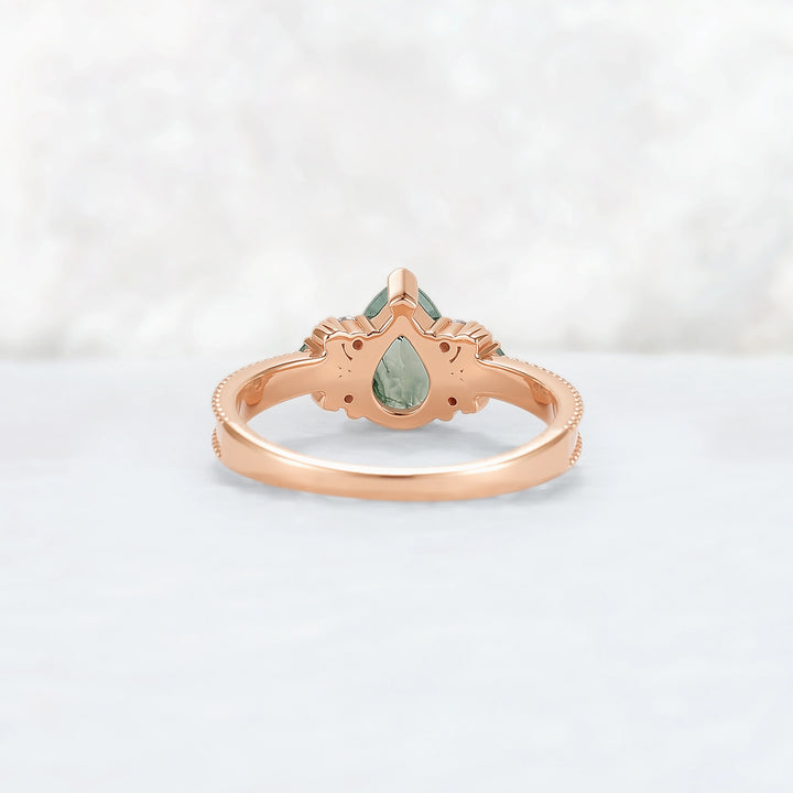Princess Mononoke Pear Cut Moss Agate Cluster Gemstone Ring