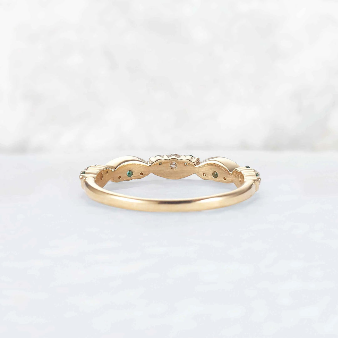 Half Eternity Round Cut Emerald and Moissanite Straight Ring
