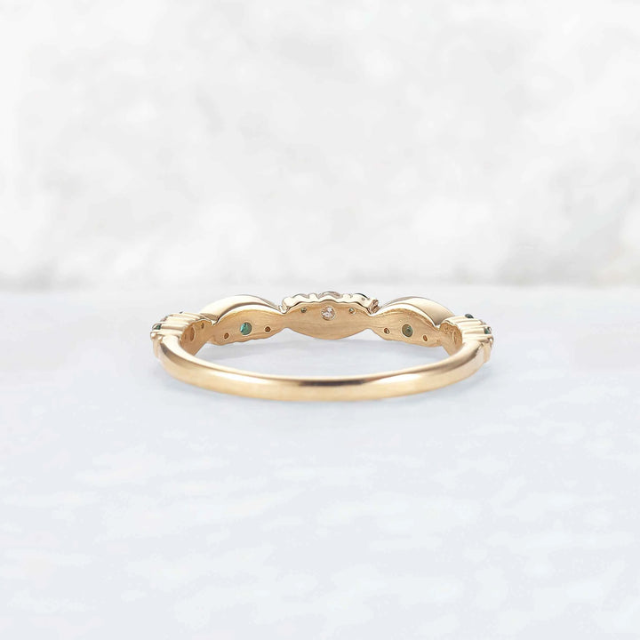 Half Eternity Round Cut Emerald and Moissanite Straight Ring