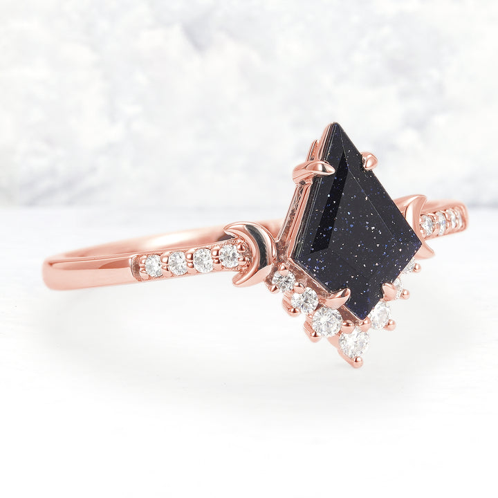 Unique kite Cut Blue Sandstone Moon Engagement Ring - Iver Jewelry