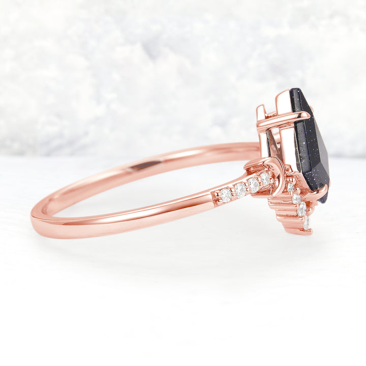Unique kite Cut Blue Sandstone Moon Engagement Ring - Iver Jewelry