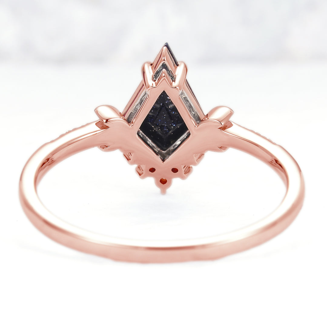 Unique kite Cut Blue Sandstone Moon Engagement Ring - Iver Jewelry