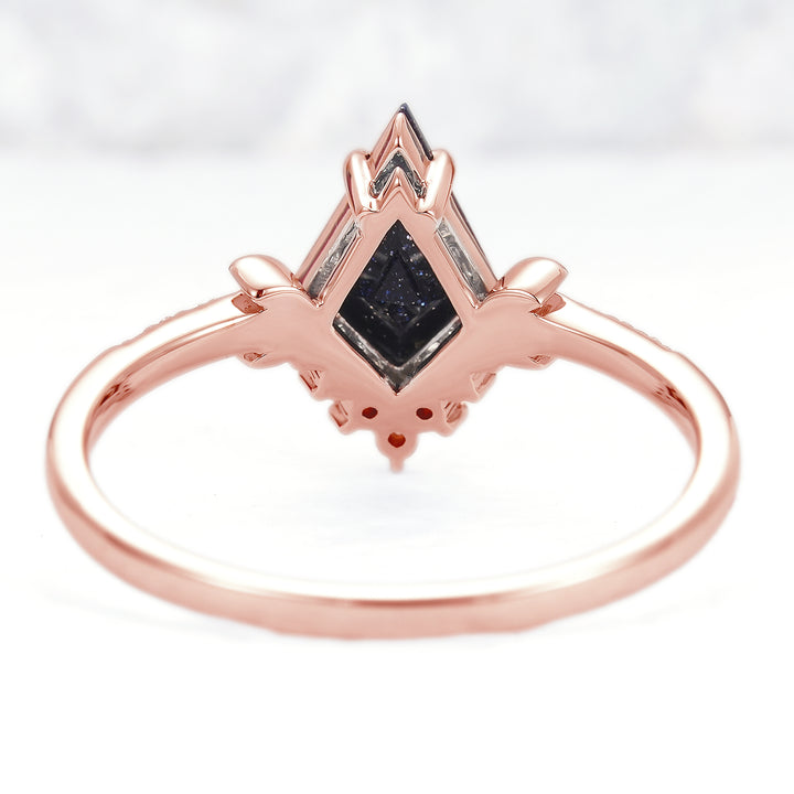 Unique kite Cut Blue Sandstone Moon Engagement Ring - Iver Jewelry
