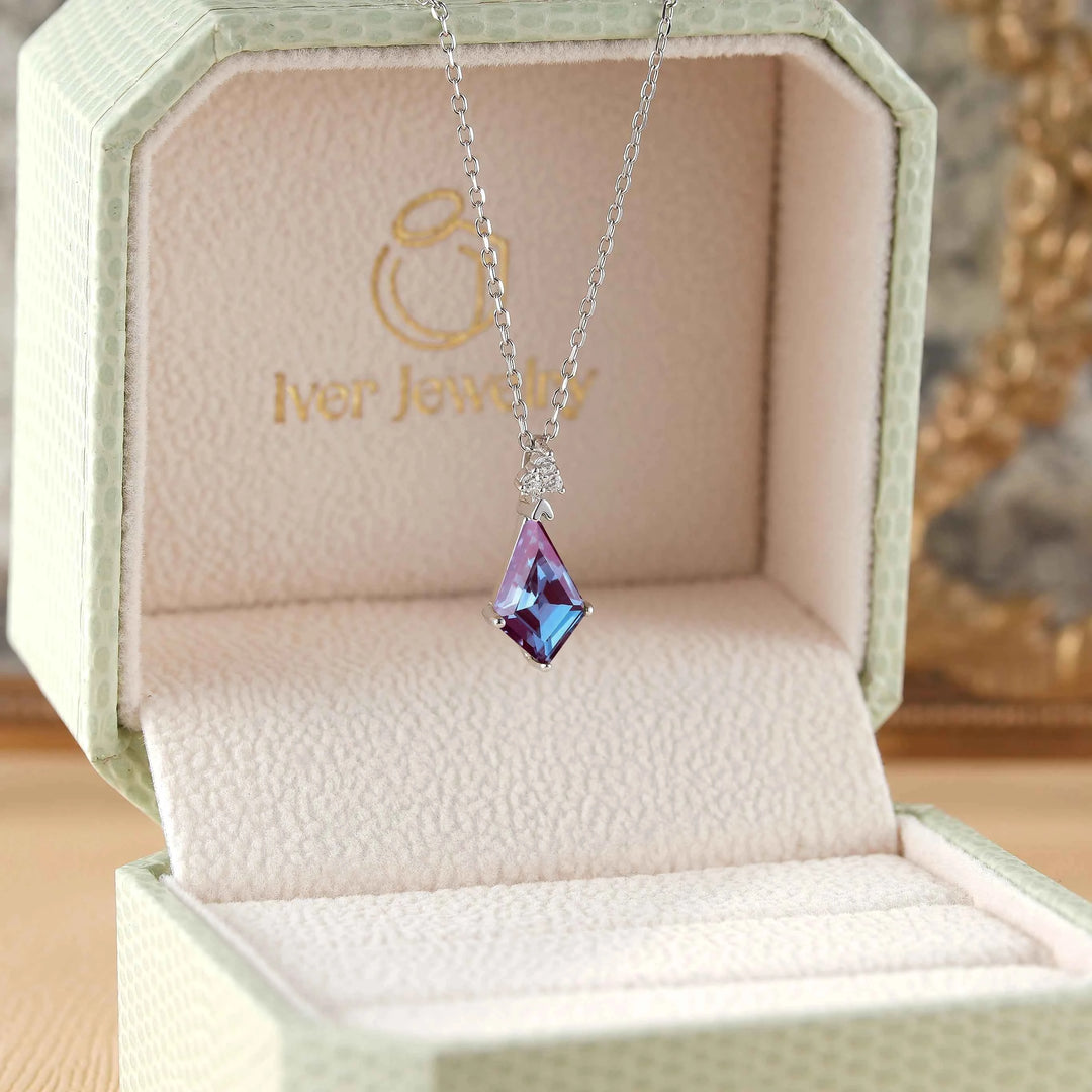 Simple Kite Cut Alexandrite Moissanite Pendant