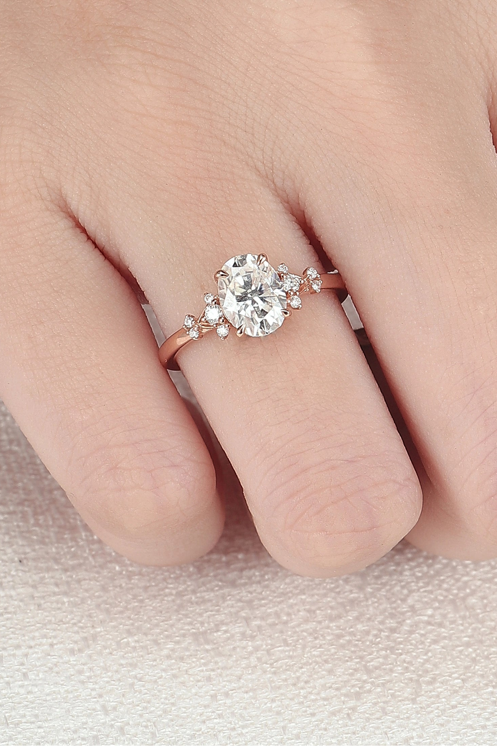 Simple Oval Cut Moissanite Cluster Gemstone Ring