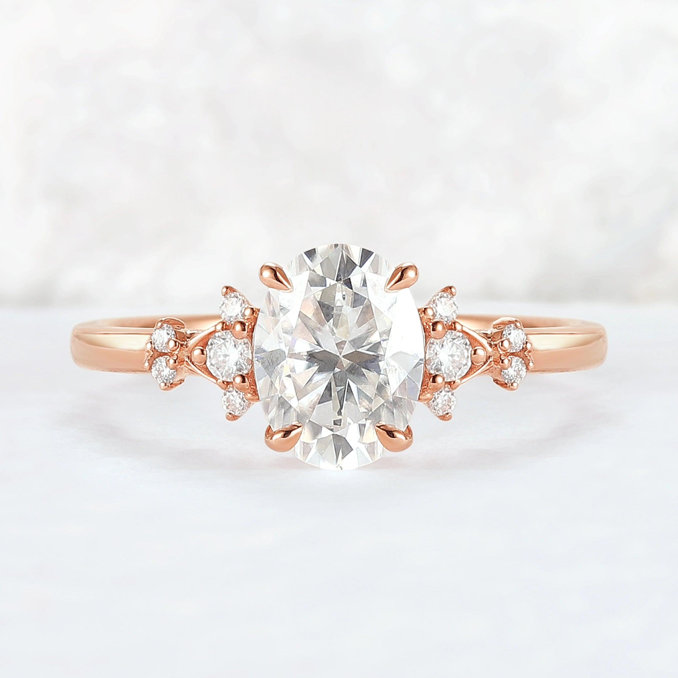 Simple Oval Cut Moissanite Cluster Gemstone Ring - Iver Jewelry