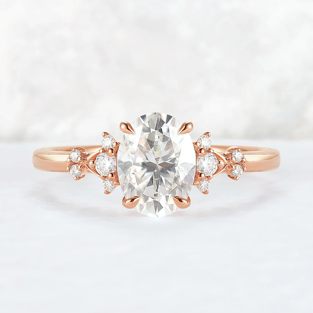 Simple Oval Cut Moissanite Cluster Gemstone Ring