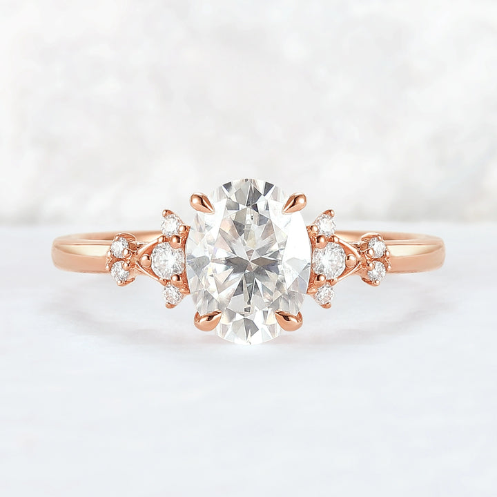 Simple Oval Cut Moissanite Cluster Gemstone Ring