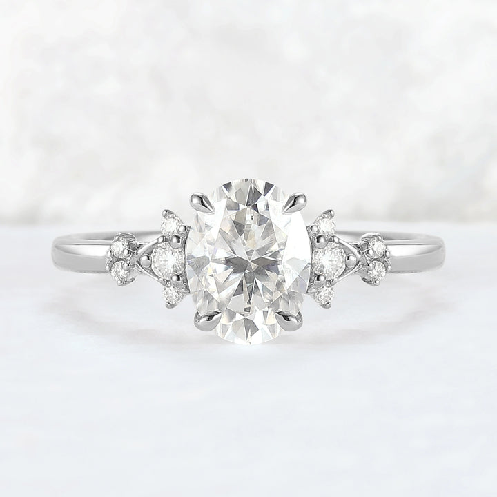 Simple Oval Cut Moissanite Cluster Gemstone Ring