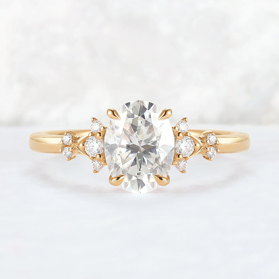 Simple Oval Cut Moissanite Cluster Gemstone Ring