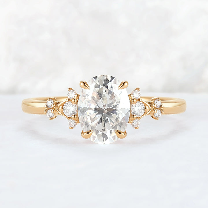 Simple Oval Cut Moissanite Cluster Gemstone Ring