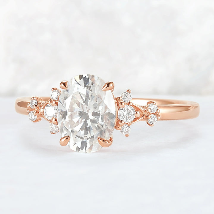 Simple Oval Cut Moissanite Cluster Gemstone Ring