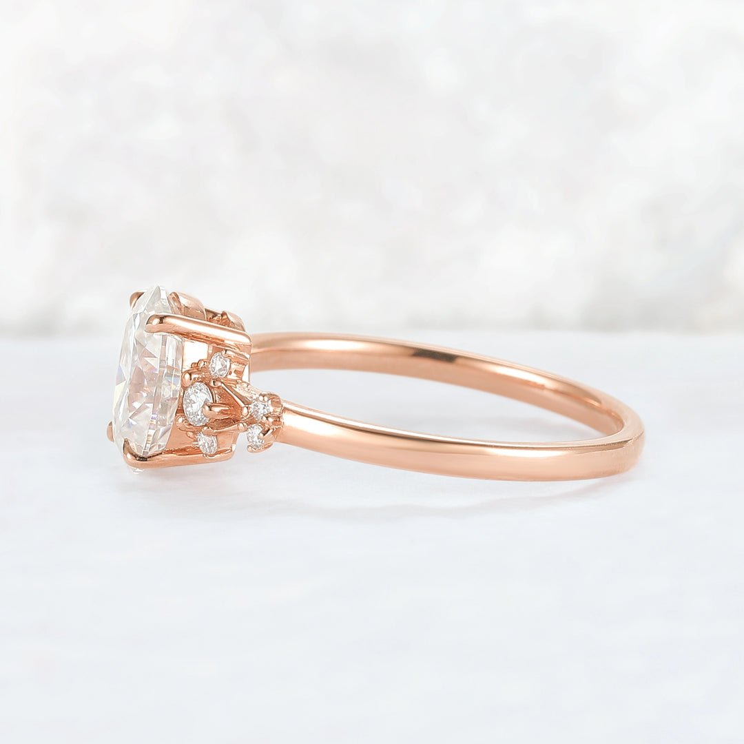 Simple Oval Cut Moissanite Cluster Gemstone Ring