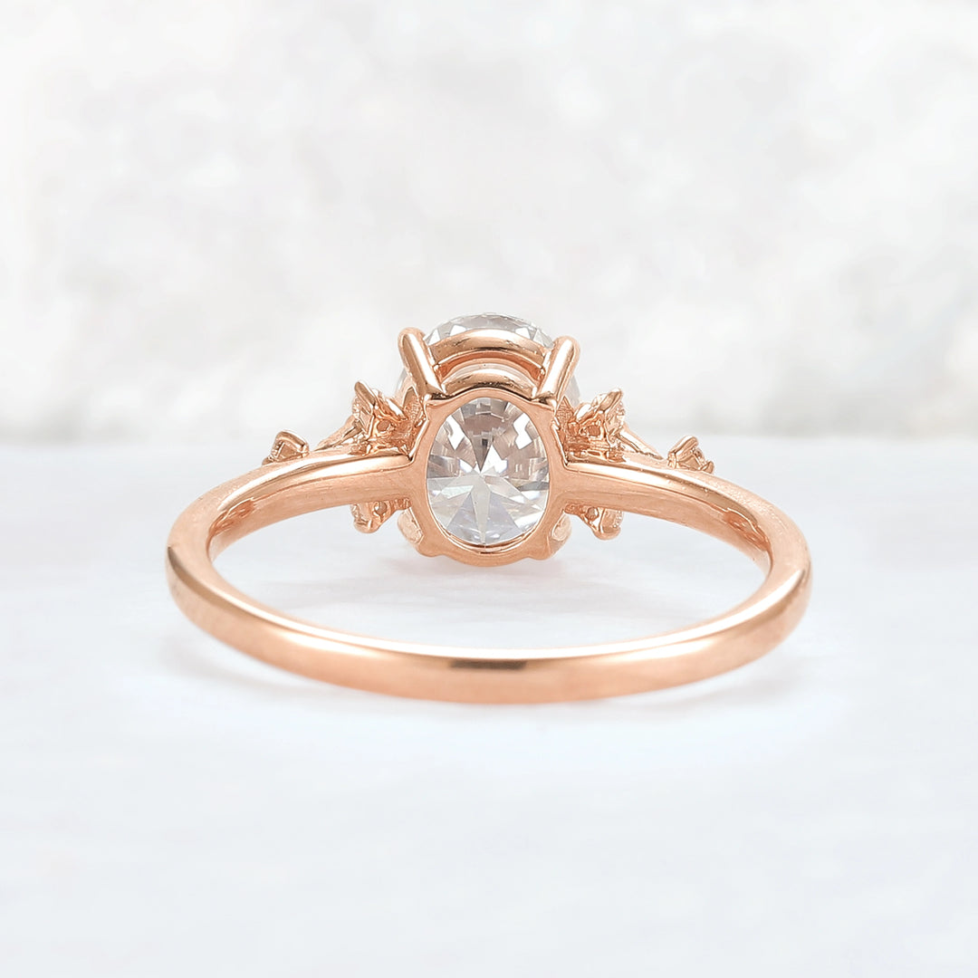 Simple Oval Cut Moissanite Cluster Gemstone Ring
